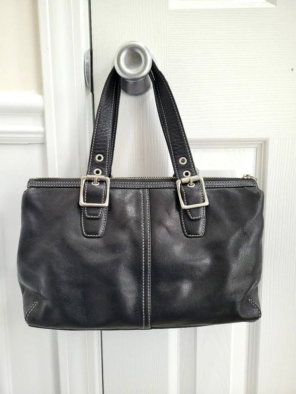 Coach Legacy 9545 Vintage Black Leather Zip Top Satchel Tote Bag Y2K Buckle